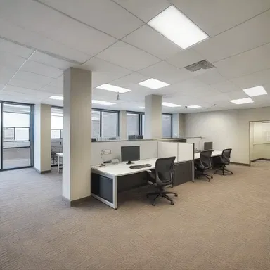 The modern office space was designed with an open floor plan to promote collaboration and eliminate the hustle of traditional cubicles.