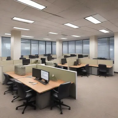 The modern office space was designed with an open floor plan to promote collaboration and eliminate the hustle of traditional cubicles.