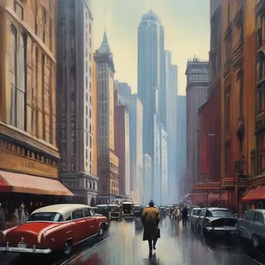 The artist depicted the hustle of a bustling cityscape, portraying the deception and swindle in a visually stunning painting.