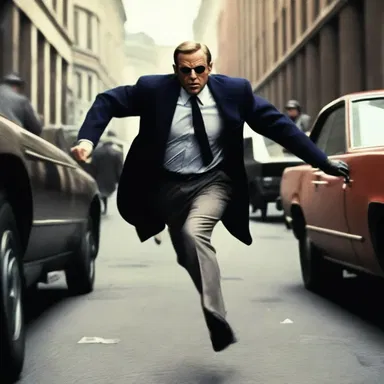 In the action-packed scene, the spy quickly hustled through the crowded streets to escape the villains.