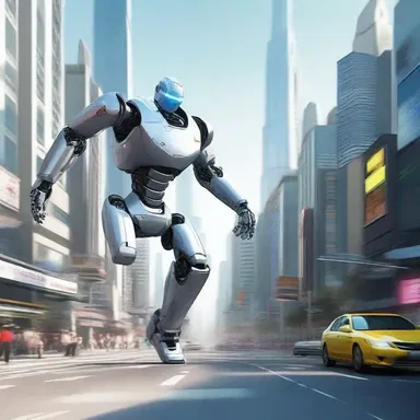 In the futuristic city, the automated robots hustled around, performing tasks with incredible speed.