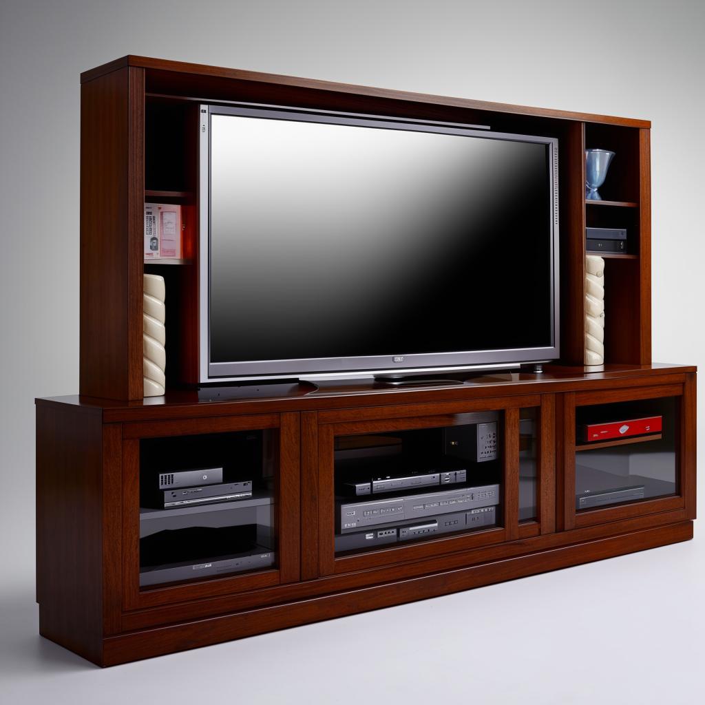 A tv stand with showcases