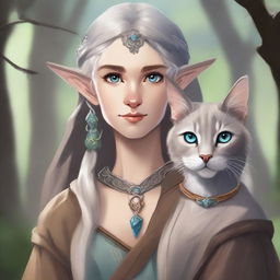 A high-quality digital art piece depicts a tall Half-elf Druid in a realistic style