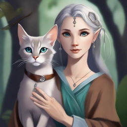 A high-quality digital art piece depicts a tall Half-elf Druid in a realistic style