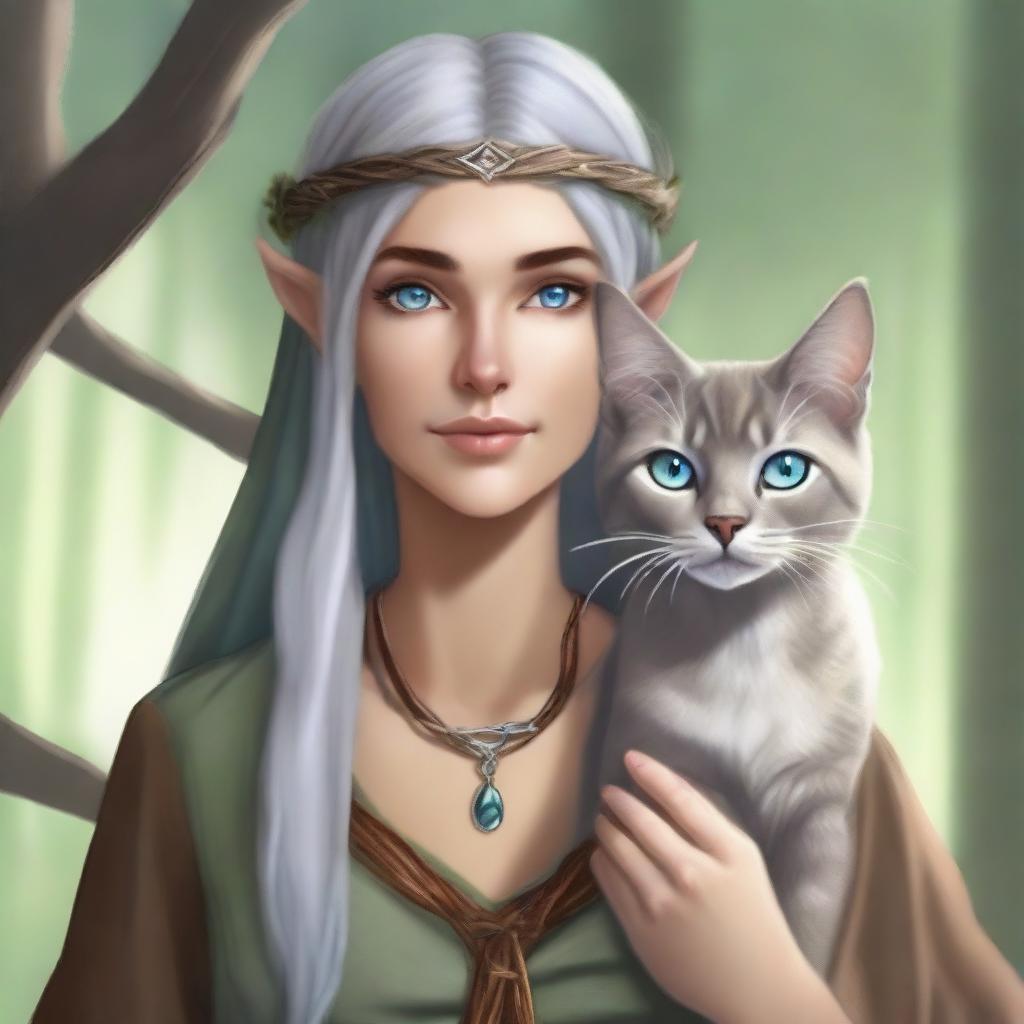 This is a high-quality, realistic digital art image of a tall Half-elf Druid