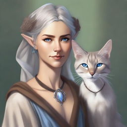 This is a high-quality, realistic digital art image of a tall Half-elf Druid