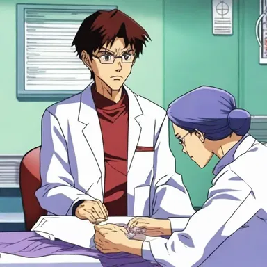 In the anime series 'Neo Genesis Evangelion', Dr. Akagi is depicted as a skilled perinatologist overseeing the birthing process in a futuristic setting.