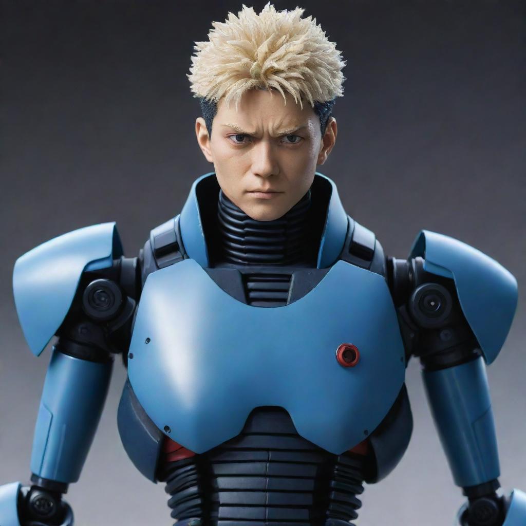 Gojo Satoru from Jujutsu Kaisen, reimagined as a highly detailed and futuristic robot with similar features.