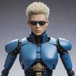 Gojo Satoru from Jujutsu Kaisen, reimagined as a highly detailed and futuristic robot with similar features.