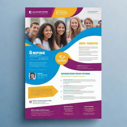 Create a vibrant university flyer for Supershine University with a balance of text and image information. Include university's logo, campus images, event details and contact information in an appealing layout.