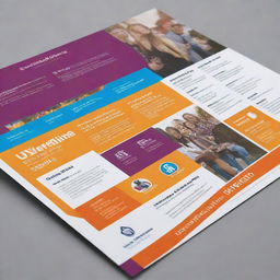 Create a vibrant university flyer for Supershine University with a balance of text and image information. Include university's logo, campus images, event details and contact information in an appealing layout.