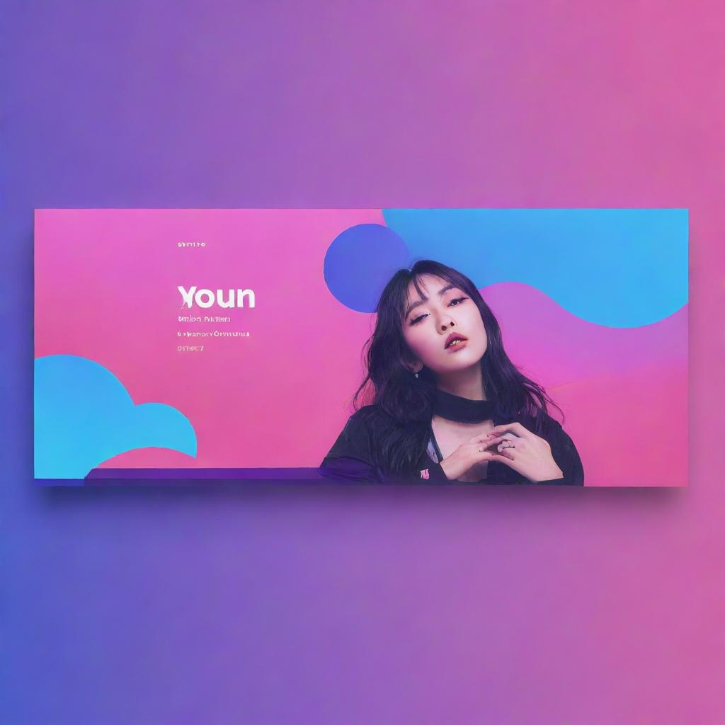 Rework the YouTube music channel banner design by incorporating Japanese neon color palette. Include elements like vivid neon blue, purple, and pink hues in the background and design.