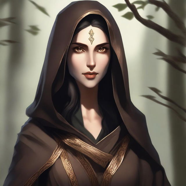 A high-quality digital art image presents a tall, female wood elf monk