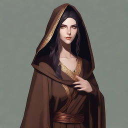 A high-quality digital art image presents a tall, female wood elf monk