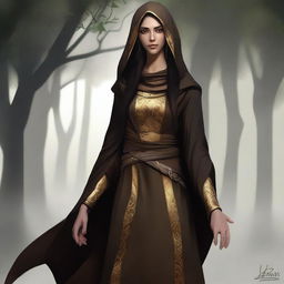 A high-quality digital art image presents a tall, female wood elf monk