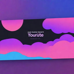 Rework the YouTube music channel banner design by incorporating Japanese neon color palette. Include elements like vivid neon blue, purple, and pink hues in the background and design.