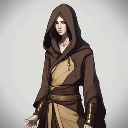 This is a high-quality digital art image showcasing an androgynous, tall wood elf monk