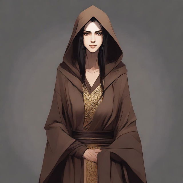 This is a high-quality digital art image showcasing an androgynous, tall wood elf monk