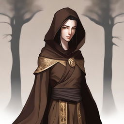 This is a high-quality digital art image showcasing an androgynous, tall wood elf monk