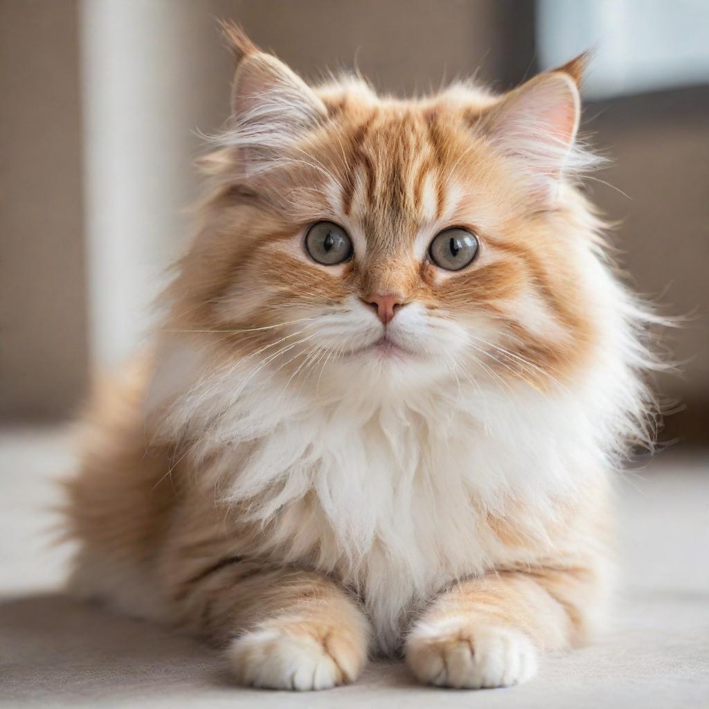 A playful kitty with fluffy fur in a serene environment