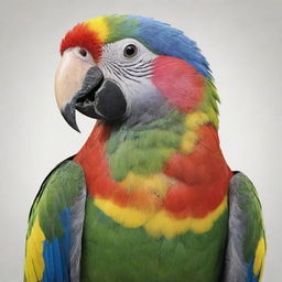 A detailed illustration of a bald parrot with brightly colored feathers.