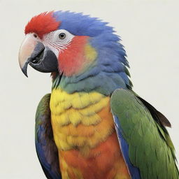 A detailed illustration of a bald parrot with brightly colored feathers.