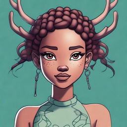 This is a high-quality digital art image of a tall girl with brown skin