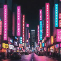 Create a visually striking YouTube banner for a music channel, using a vibrant palette of Japanese neon colours. This design should be very eye-catching, and display musical elements amid a dynamic, Neon-Tokyo cityscape backdrop.