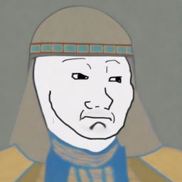 A digital art piece depicting Ghengis Khan as a Wojak character