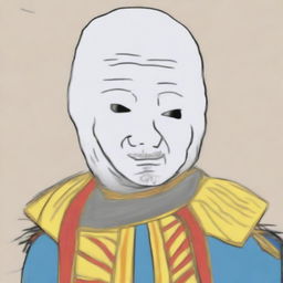 A digital art piece depicting Ghengis Khan as a Wojak character