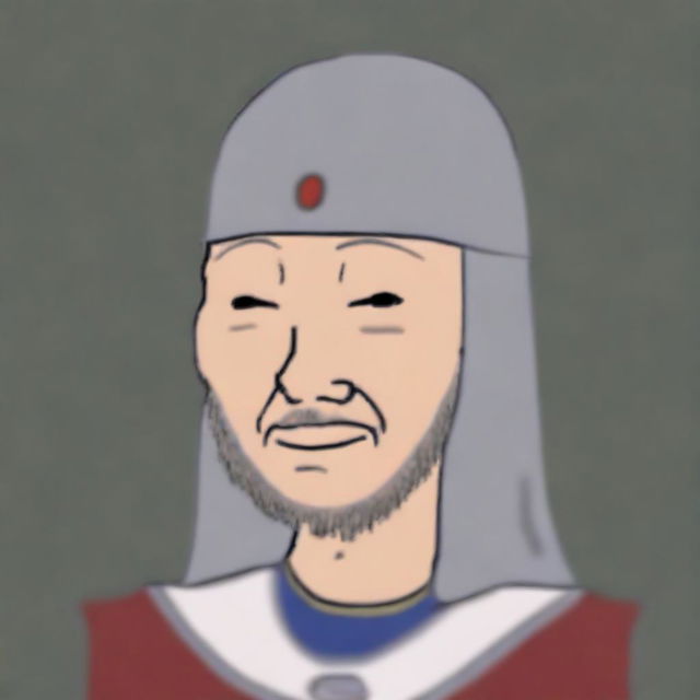 A digital art piece depicting Ghengis Khan as a Wojak character