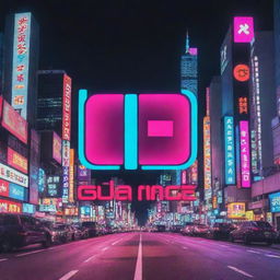 Design a YouTube banner for a music channel in a Japanese neon style. The banner should be vibrant and attention-grabbing, with imaginative use of neon colors blending with musical symbols set against a Tokyo cityscape background.