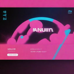 Update the YouTube music channel banner to showcase 'AIM MUSIC' as the central focus. Incorporate the existing Japanese neon color scheme, and ensure the design is exciting and eye-catching.