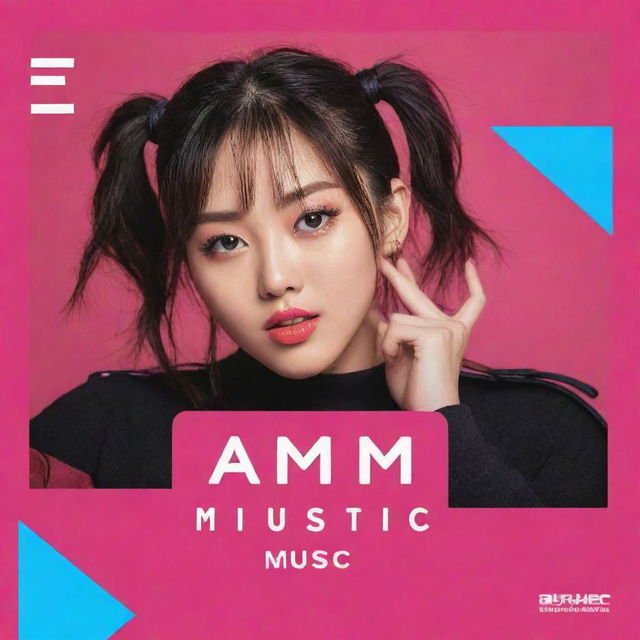 Update the YouTube music channel banner to showcase 'AIM MUSIC' as the central focus. Incorporate the existing Japanese neon color scheme, and ensure the design is exciting and eye-catching.