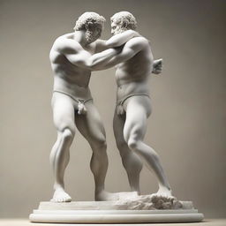 A high-resolution digital art of an ancient Greek marble statue, showcasing two fighters in mid-action