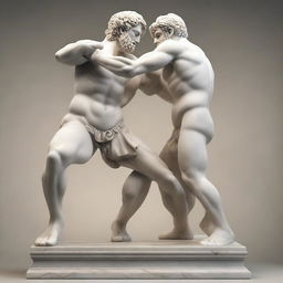 A high-resolution digital art of an ancient Greek marble statue, showcasing two fighters in mid-action