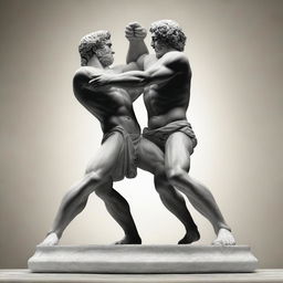 A top-quality digital art piece portraying an ancient Greek marble statue of two wrestlers