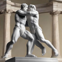 A top-quality digital art piece portraying an ancient Greek marble statue of two wrestlers