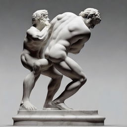 A top-quality digital art piece portraying an ancient Greek marble statue of two wrestlers