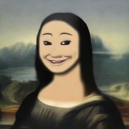 A high-quality digital art piece that portrays the iconic Mona Lisa as a Wojak meme