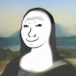 A high-quality digital art piece that portrays the iconic Mona Lisa as a Wojak meme