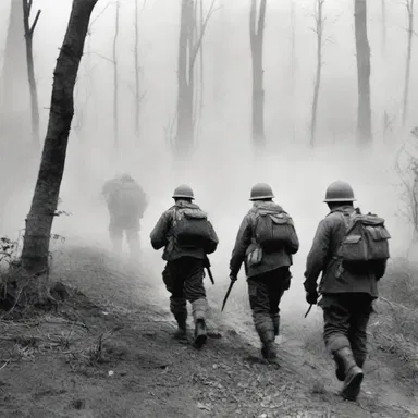 During the Second World War, the soldiers advanced through a haze of smoke and dust, making it difficult to see and navigate the battlefield.