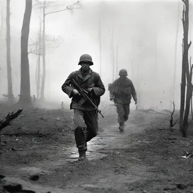 During the Second World War, the soldiers advanced through a haze of smoke and dust, making it difficult to see and navigate the battlefield.