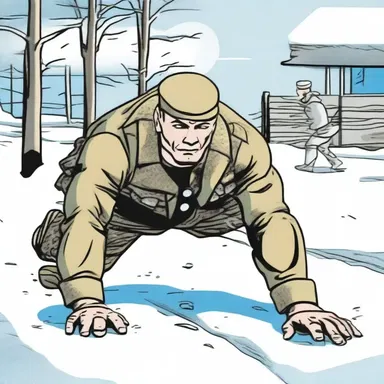 In the comic strip, the new soldier was hazed by being forced to do push-ups in freezing cold weather.