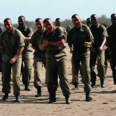 The horror movie depicted a scene where the protagonist was hazed mercilessly by his sadistic comrades in the army.