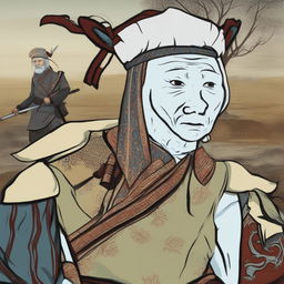 A high-quality digital art image depicting Ghengis Khan as a Wojak character