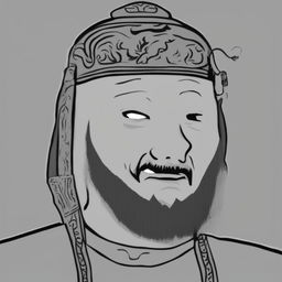 A high-quality digital art image depicting Ghengis Khan as a Wojak character