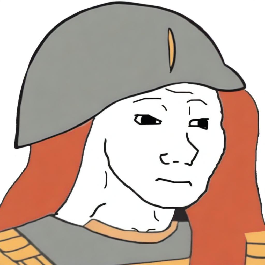 This digital art image showcases a Roman soldier interpreted as a Wojak character