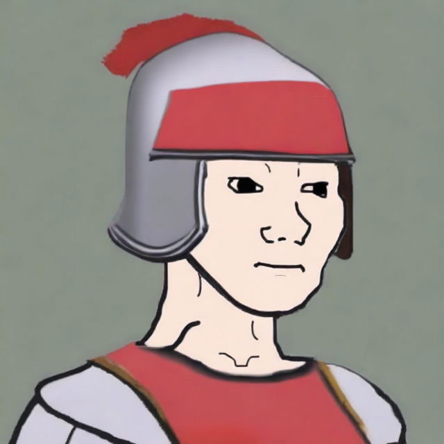 This digital art image showcases a Roman soldier interpreted as a Wojak character