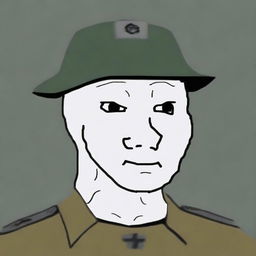 A digital art image that portrays a World War II Nazi soldier reimagined as a Wojak character